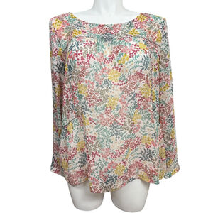 LOFT Blouse Top XL Floral Print Long Sleeve Multicolor
